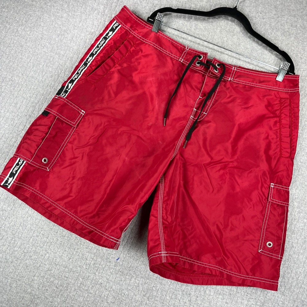 Pelagic Black Fin board Shorts Men 40 Red Cargo Fishing swimming trunks 201
